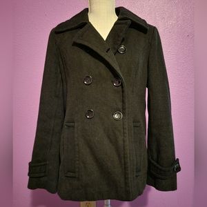 Calvin Klein Double Breasted Black Wool Walker Coat - Size 8